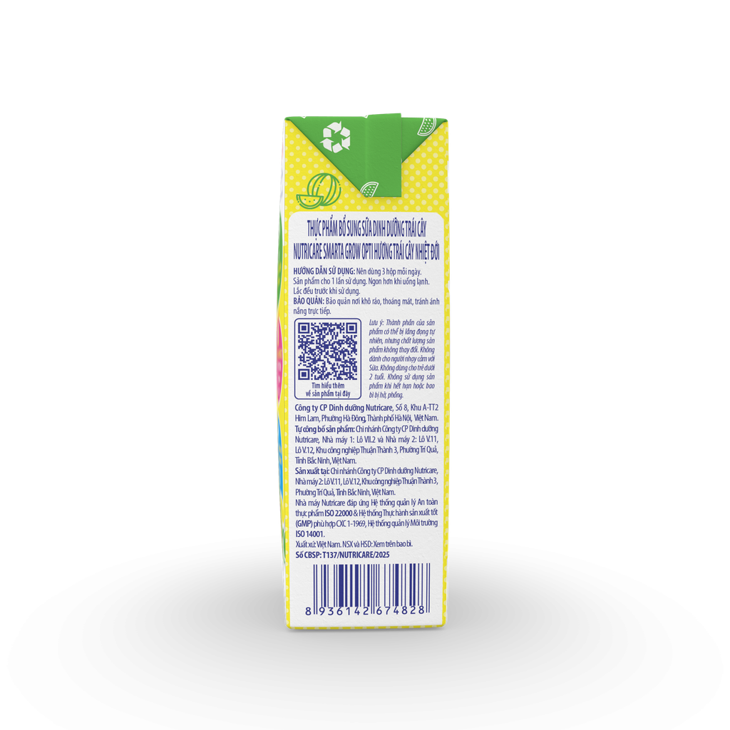 Lốc 4 hộp sữa pha sẵn 180ml Nutricare Smarta Grow -Sữa dinh dưỡng trái cây - Cho trẻ từ 1 tuổi trở lên.