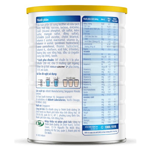 Sữa Bột Abbott Grow 2+ Lon 1,6KG cho bé từ 2 tuổi
