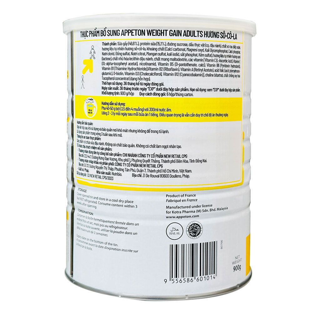 Sữa bột Appeton Weight Gain Lon 900g Vị vani