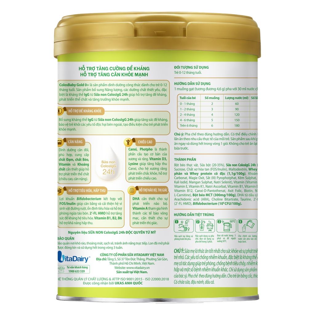 Sữa Colosbaby Gold Vị Thanh Nhạt 1+ 800g (1-2 tuổi)