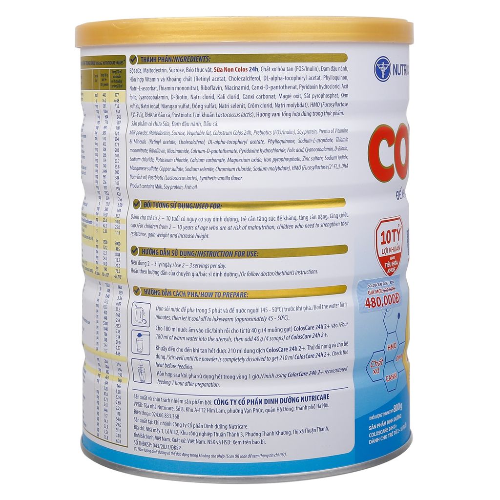 Sữa ColosCare 2+ 800G (2-10 tuổi)