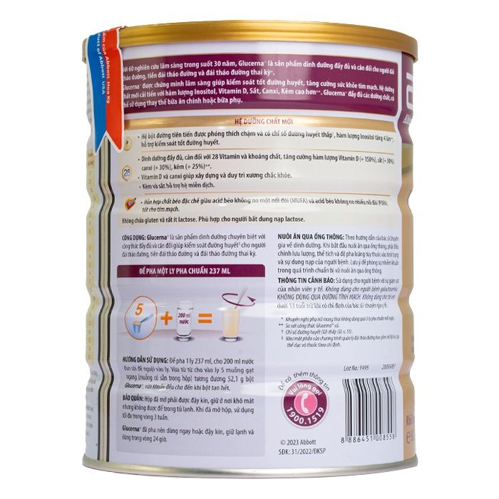 Sữa bột Glucerna Abbott 800g Hương Vani cho người tiểu đường