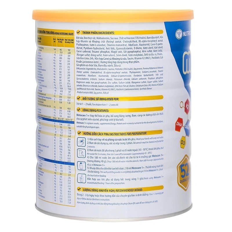 Sữa bột MetaCare Eco 1+ 850g cho bé (1-2 tuổi)