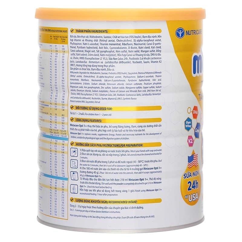 Sữa bột MetaCare OPTI 1+ 850g - Cho bé từ 1 đến 2 tuổi