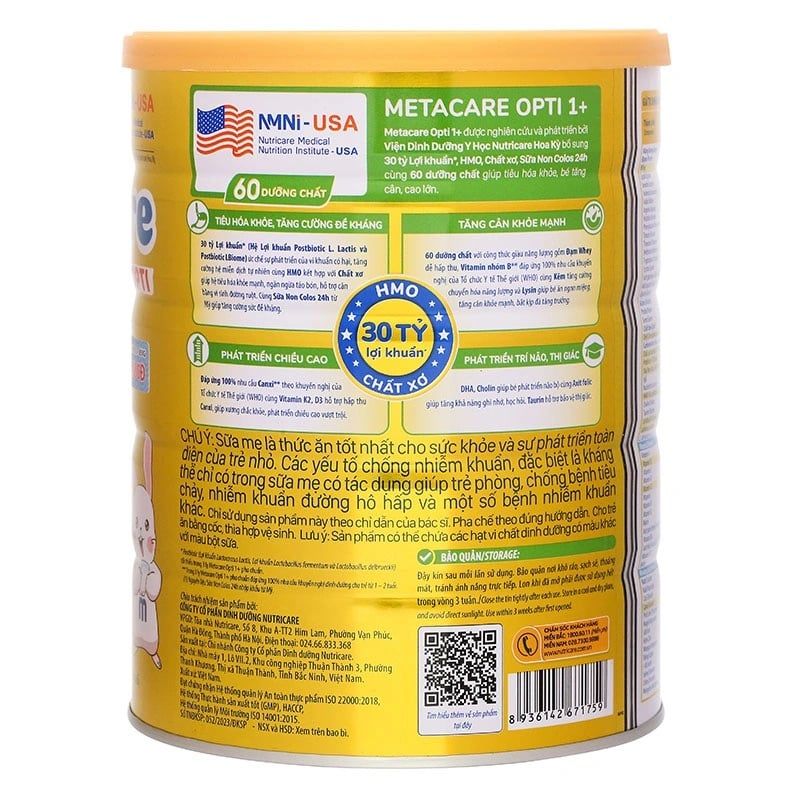 Sữa bột MetaCare OPTI 1+ 850g - Cho bé từ 1 đến 2 tuổi