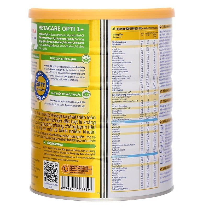 Sữa bột MetaCare OPTI 1+ 850g - Cho bé từ 1 đến 2 tuổi