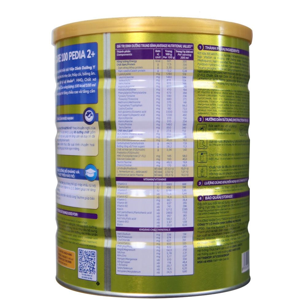 Sữa Care 100 Pedia 1+ Nutricare 850g (1-2 tuổi)