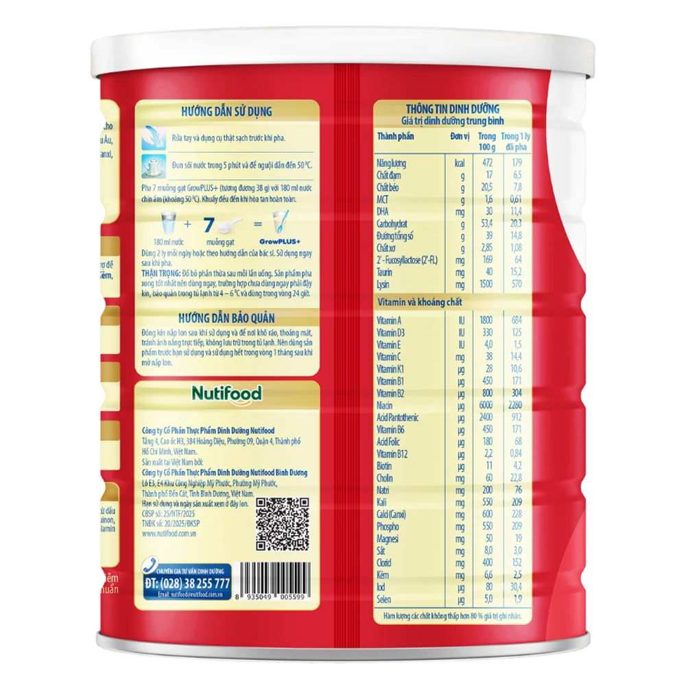 Sữa Nutifood GrowPlus+ Đỏ 1+ (1-2 tuổi) 1,5kg