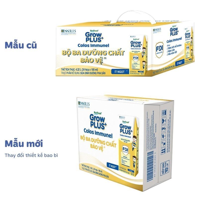 Thùng 24 hộp sữa dinh dưỡng pha sẵn Nutifood GrowPLUS+ Colos Immunel, 4x180ml (trên 1 tuổi)