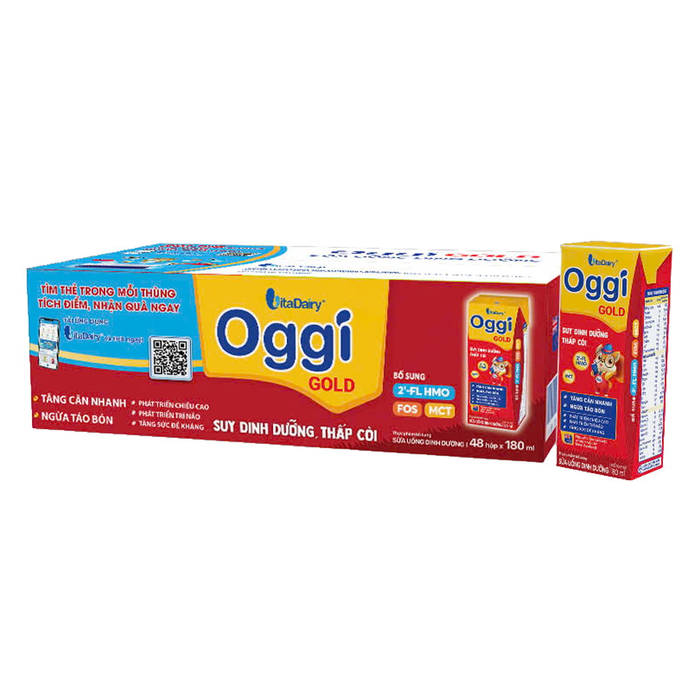 Thùng 48 hộp sữa dinh dưỡng Oggi Gold 180ml (trên 1 tuổi)