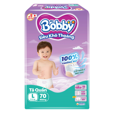 Tã quần Bobby size L 70 miếng (9-13kg) (giao bao bì ngẫu nhiên)