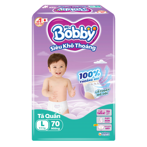 Tã quần Bobby size L 70 miếng (9-13kg) (giao bao bì ngẫu nhiên)