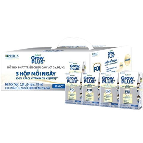 Thùng 24 hộp sữa dinh dưỡng pha sẵn Nutifood GrowPLUS+ Bạc, 4x110ml (trên 1 tuổi)