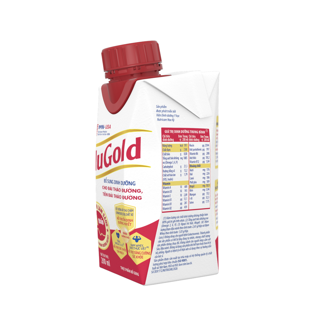 Lốc 6 hộp Nutricare GluGold 200ml - Hỗ trợ kiểm soát đường huyết cho người tiểu đường