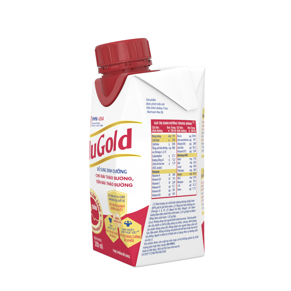 Thùng 18 hộp Nutricare GluGold 200ml - Hỗ trợ kiểm soát đường huyết cho người tiểu đường