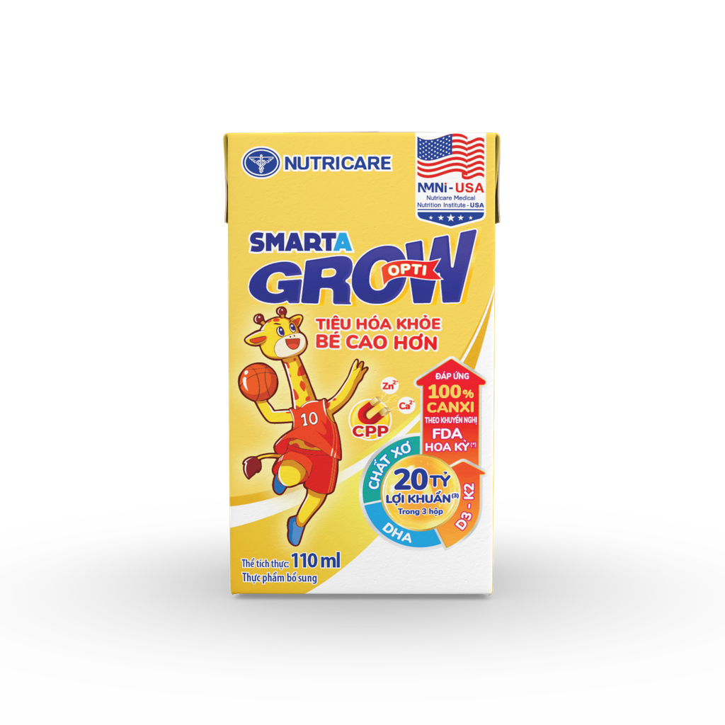 Lốc 4 hộp sữa pha sẵn 110ml Nutricare Smarta Grow Opti - Cho trẻ từ 1 tuổi trở lên