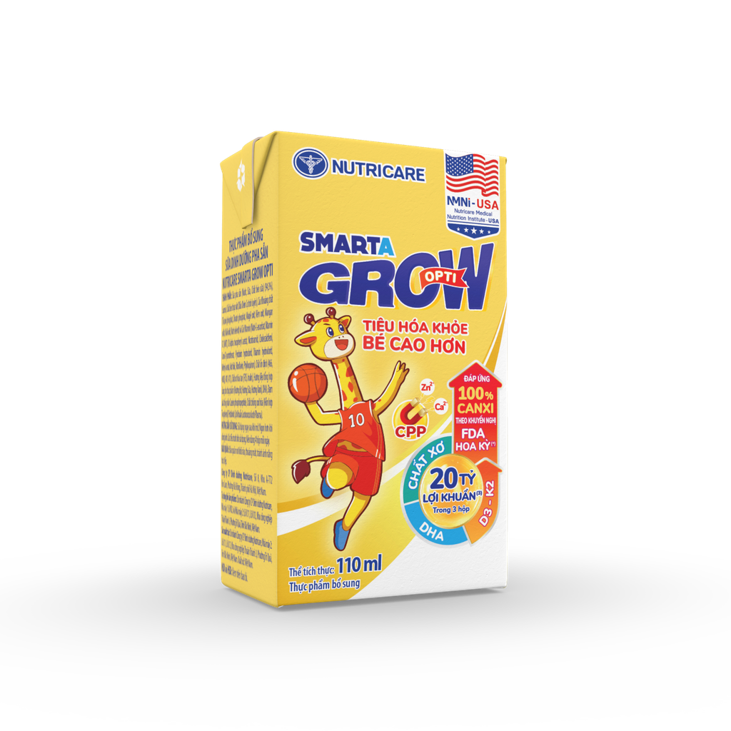 Lốc 4 hộp sữa pha sẵn 110ml Nutricare Smarta Grow Opti - Cho trẻ từ 1 tuổi trở lên