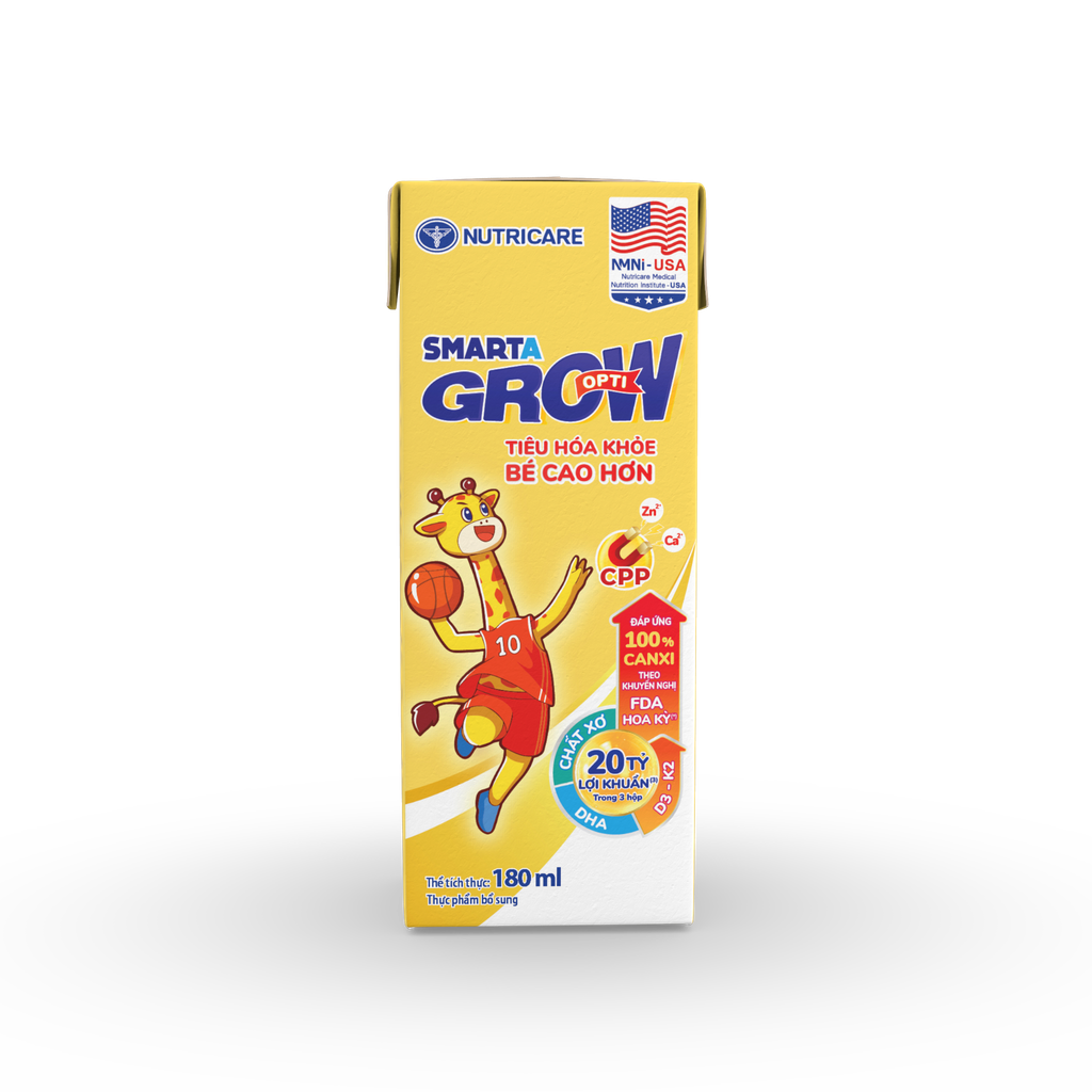 Lốc 4 hộp sữa pha sẵn 180ml Nutricare Smarta Grow Opti - Cho trẻ từ 1 tuổi trở lên