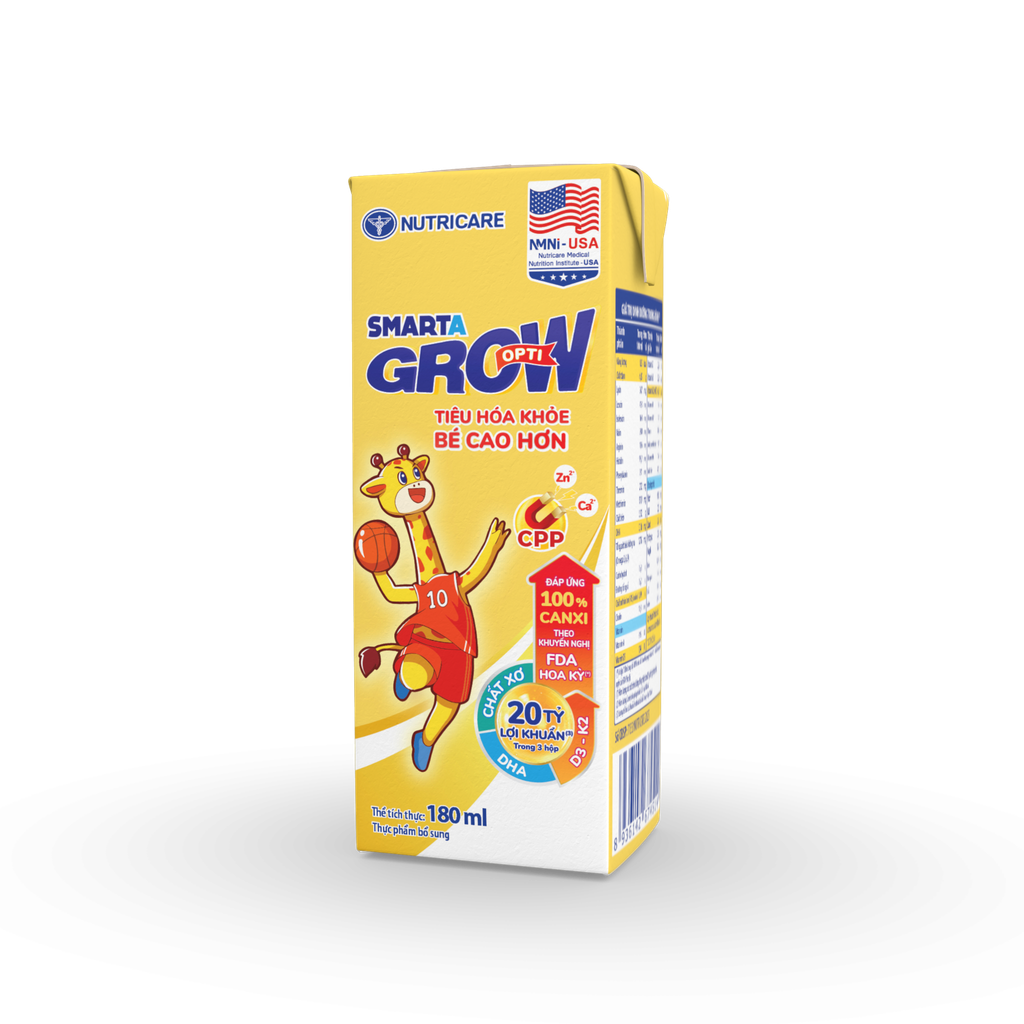 Lốc 4 hộp sữa pha sẵn 180ml Nutricare Smarta Grow Opti - Cho trẻ từ 1 tuổi trở lên