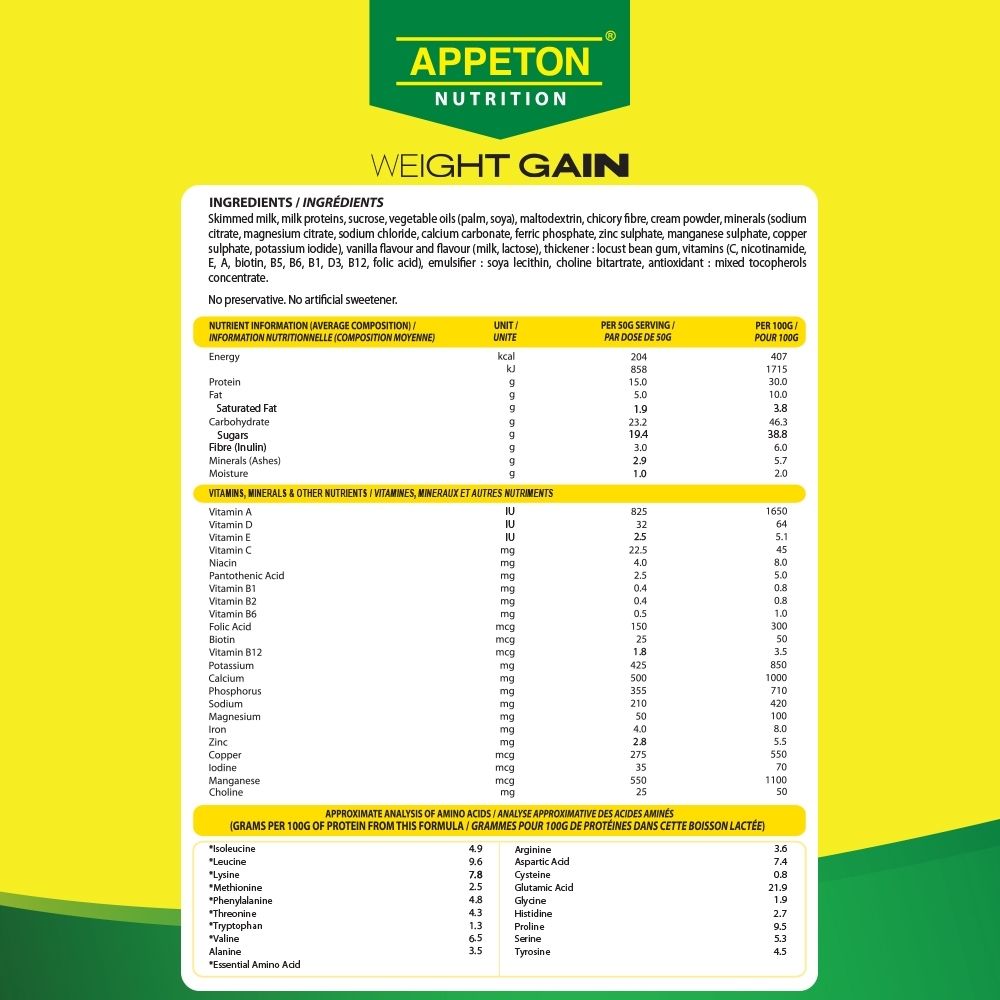 Sữa bột Appeton Weight Gain Lon 900g Vị vani