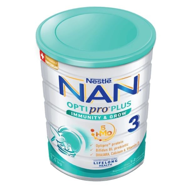 Sữa bột Nan Optipro PLUS 3 1.5kg, với 5HMO, công thức từ Thụy Sĩ (1-2 tuổi)