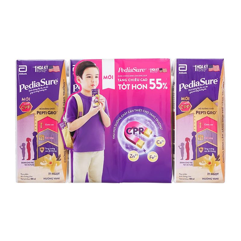 Lốc 4 hộp sữa nước 180ml Pediasure hương vani ít ngọt