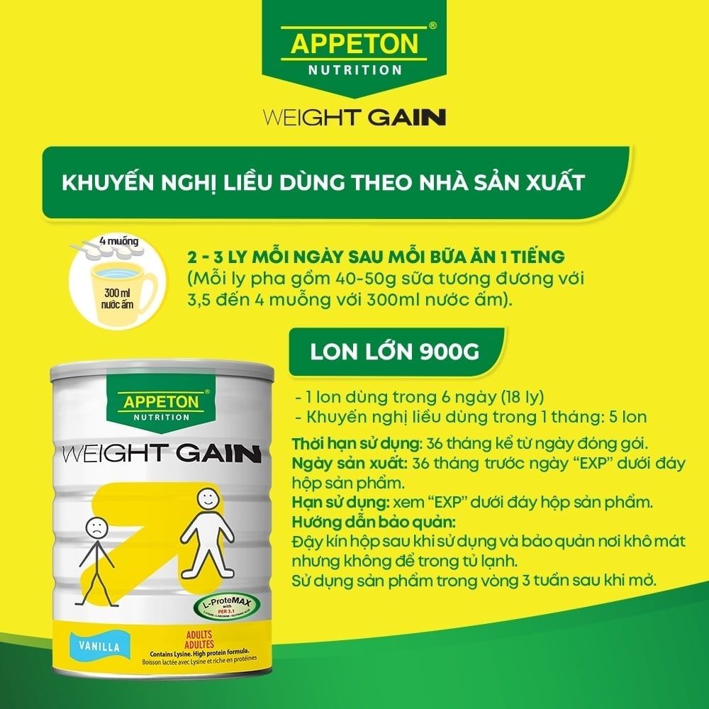 Sữa bột Appeton Weight Gain 900g cho người gầy