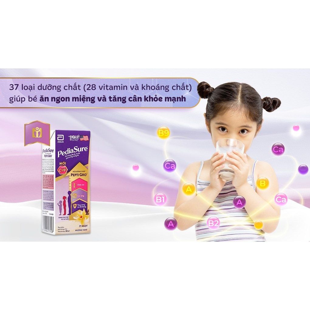 Lốc 4 hộp sữa nước 180ml Pediasure hương vani ít ngọt