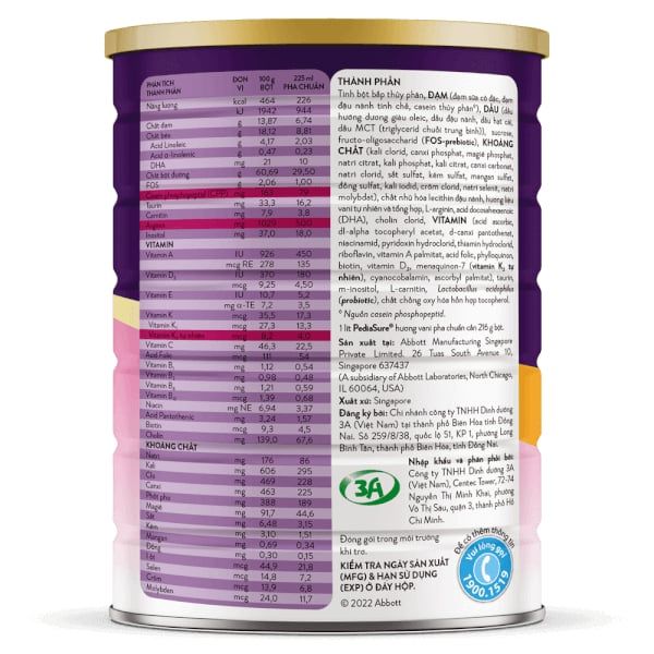 Sữa Pediasure dinh dưỡng 1.6kg vani cho trẻ 1-10 tuổi