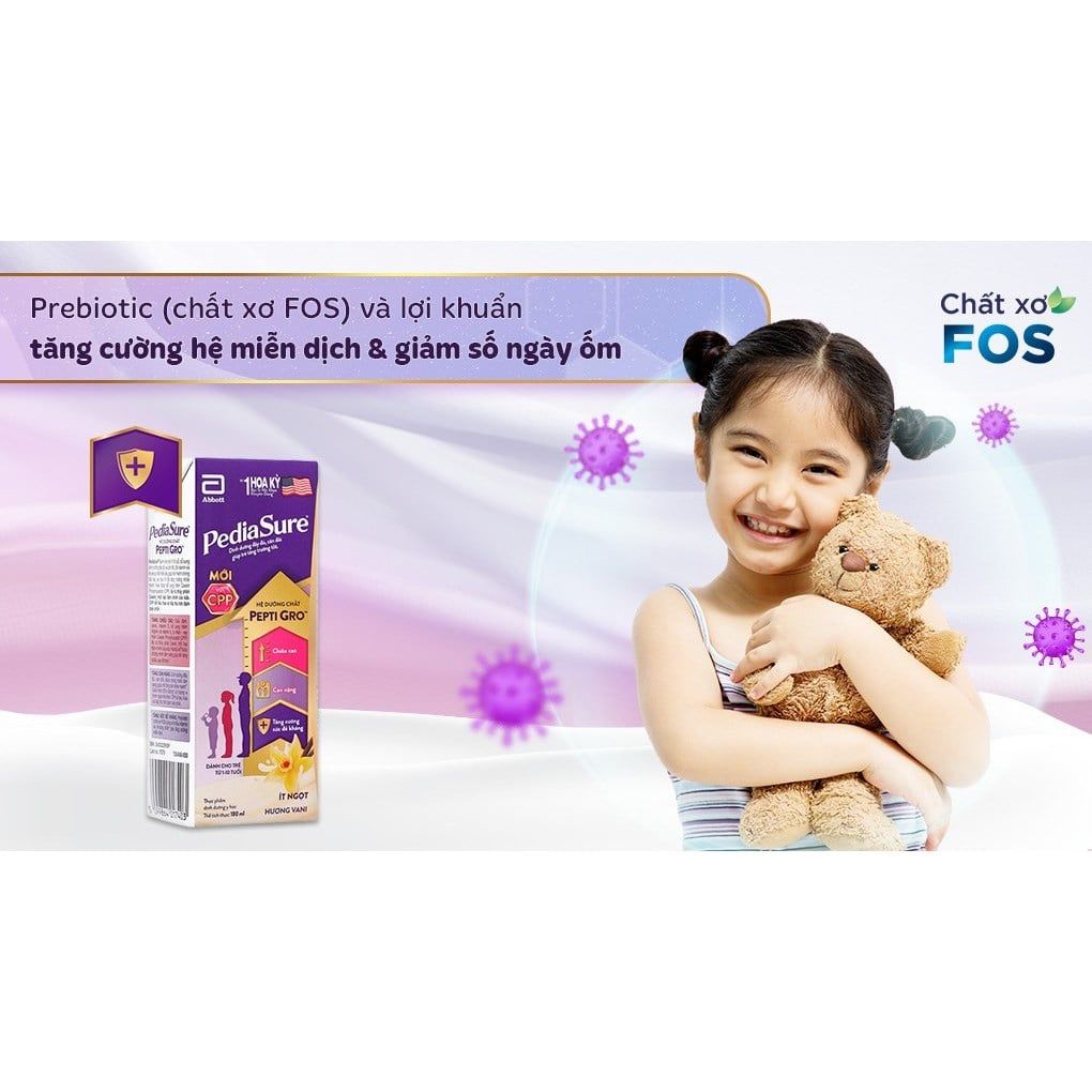 Lốc 4 hộp sữa nước 180ml Pediasure hương vani ít ngọt