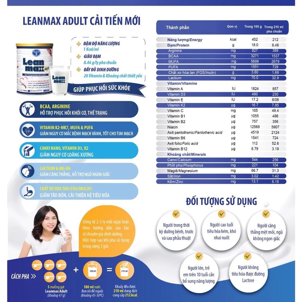 Sữa bột Lean Max Adult 900gr