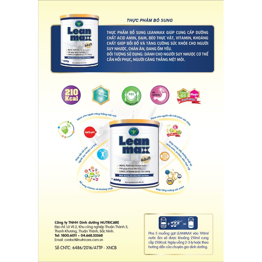 Sữa bột Lean Max Adult 900gr