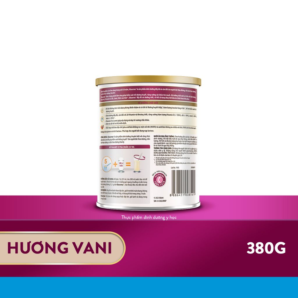 Sữa bột Glucerna Abbott 380g cho người tiểu đường Vani
