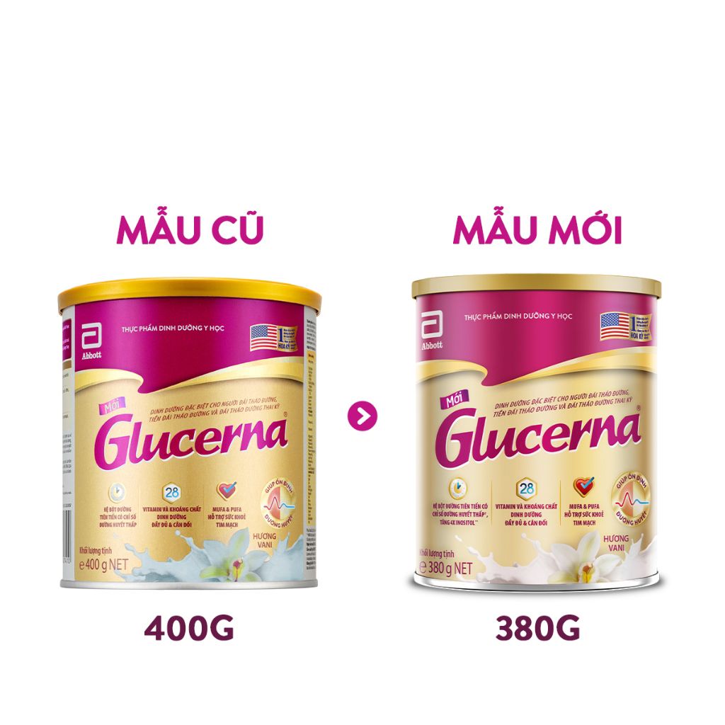 Sữa bột Glucerna Abbott 380g cho người tiểu đường Vani