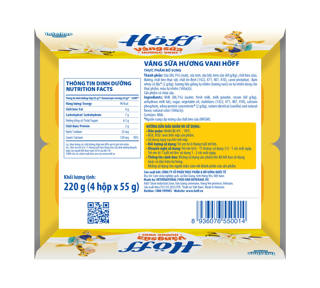 Váng sữa Hoff vị Vani (Lốc 4 hủ)