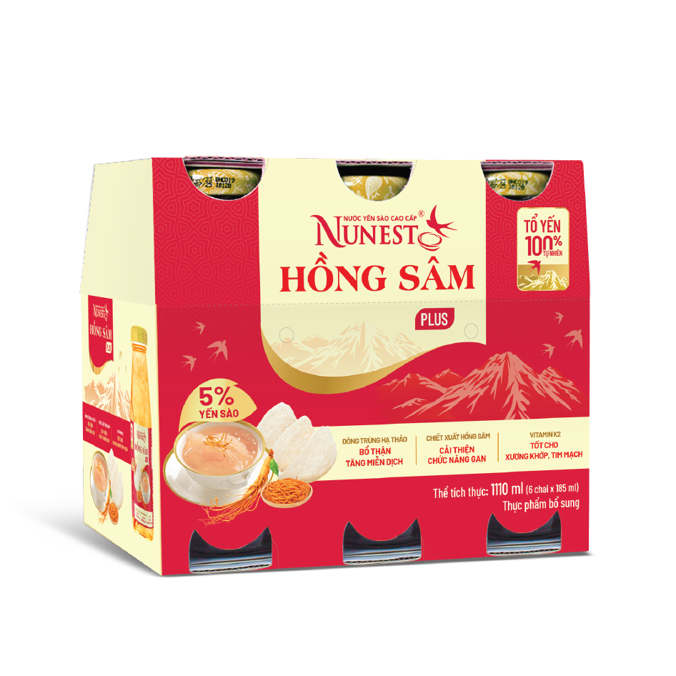 Nước Yến sào NuNest Gold hồng sâm 185ml