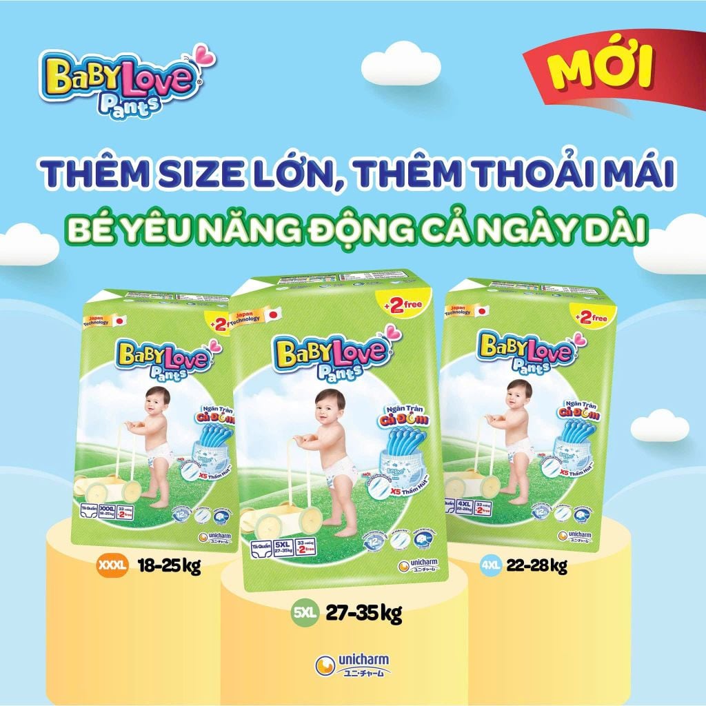 Tã Quần Baby Love size đại 3XL, 4XL, 5XL 33 miếng