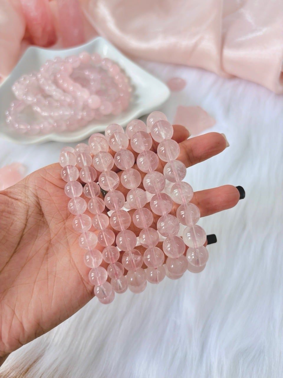 High Quality | Vòng tay Rose Quartz Thạch Anh Hồng 