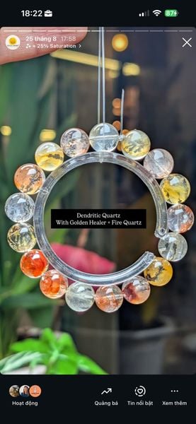  Vòng tay Dendritic Quartz + Fire Quartz + Golden Healer 