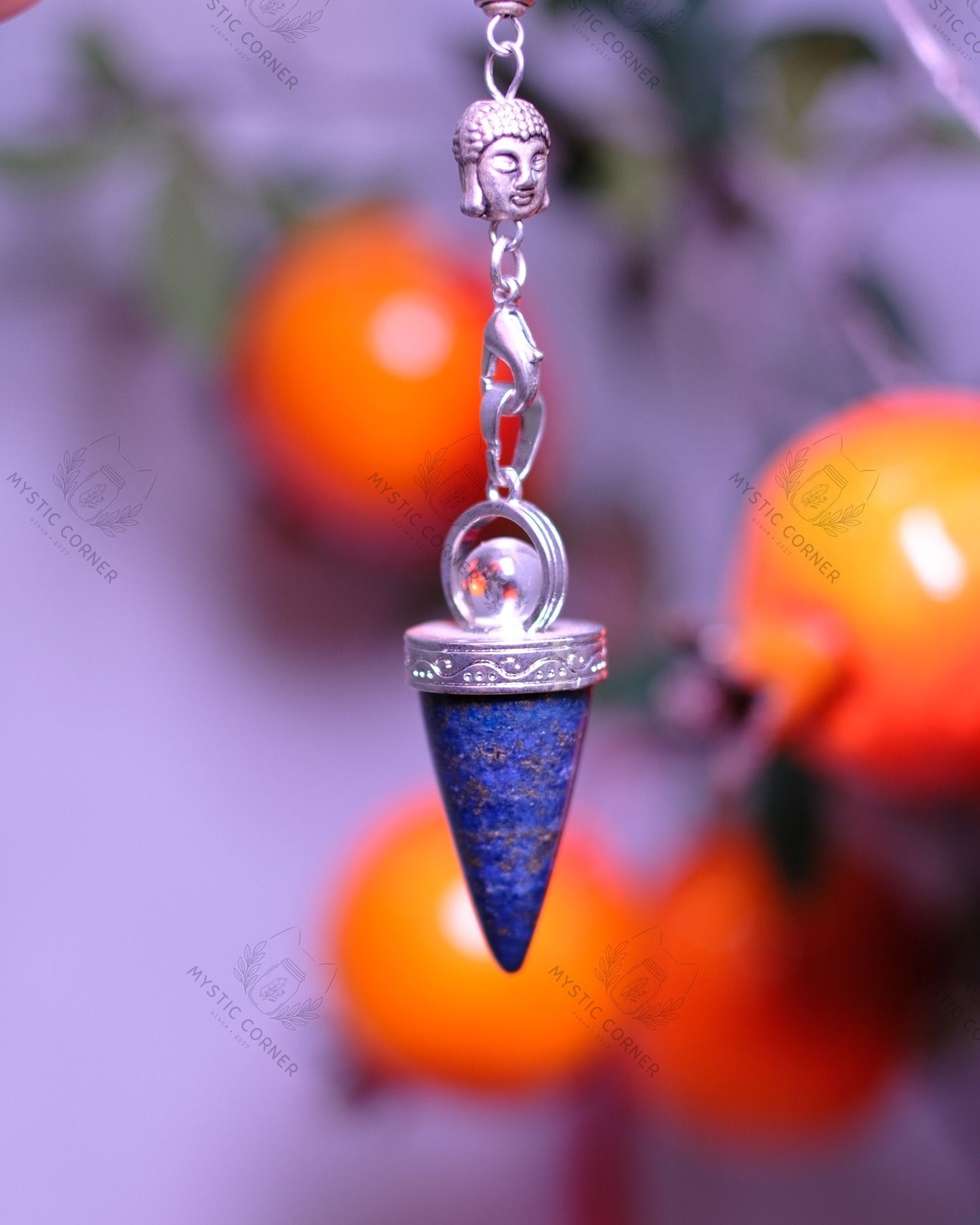  Con lắc cảm xạ đá Lapis Lazuli dây 7 luân xa charm Buddha, Om 