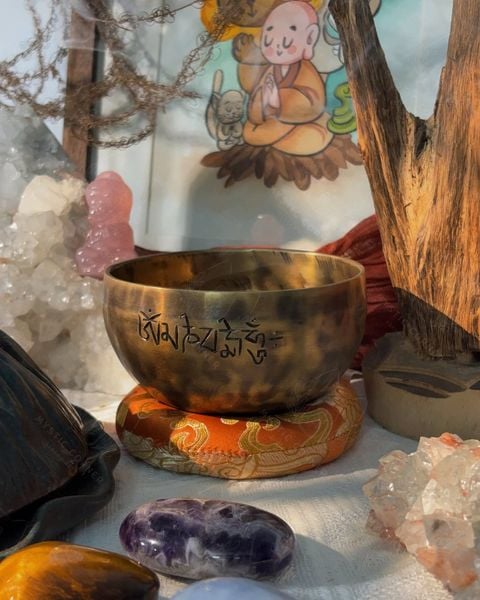  Chuông xoay Tây Tạng - Nepal Tặng kèm Chày Da + Đế Bông - Singing Bowl 