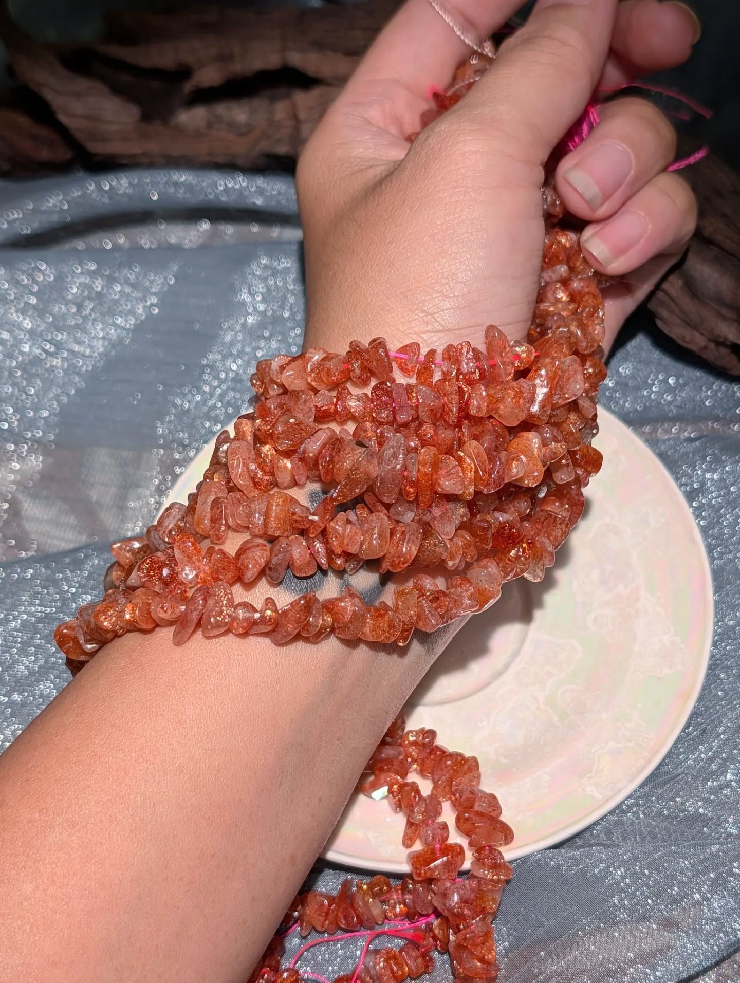  Chuỗi Vụn Sunstone High Quality - Có Lỗ Xỏ Làm Handmade Đá Mặt Trời Dài 40cm 