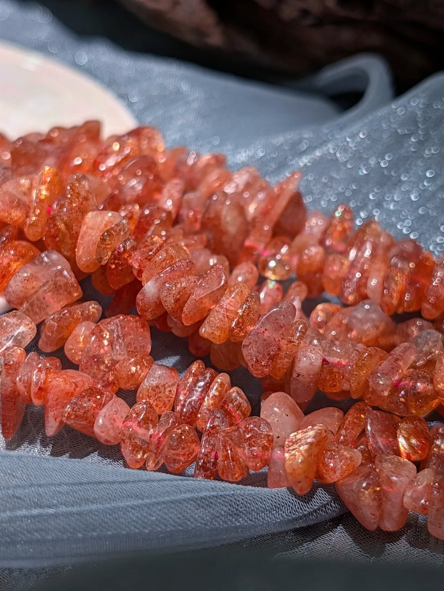  Chuỗi Vụn Sunstone High Quality - Có Lỗ Xỏ Làm Handmade Đá Mặt Trời Dài 40cm 