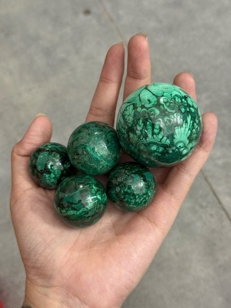  Cầu đá Malachite (Gr) Cầu đá Lông Công - TẶNG ĐẾ NHỎ 