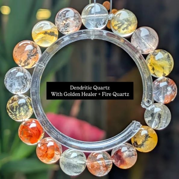  Vòng tay Dendritic Quartz + Fire Quartz + Golden Healer 
