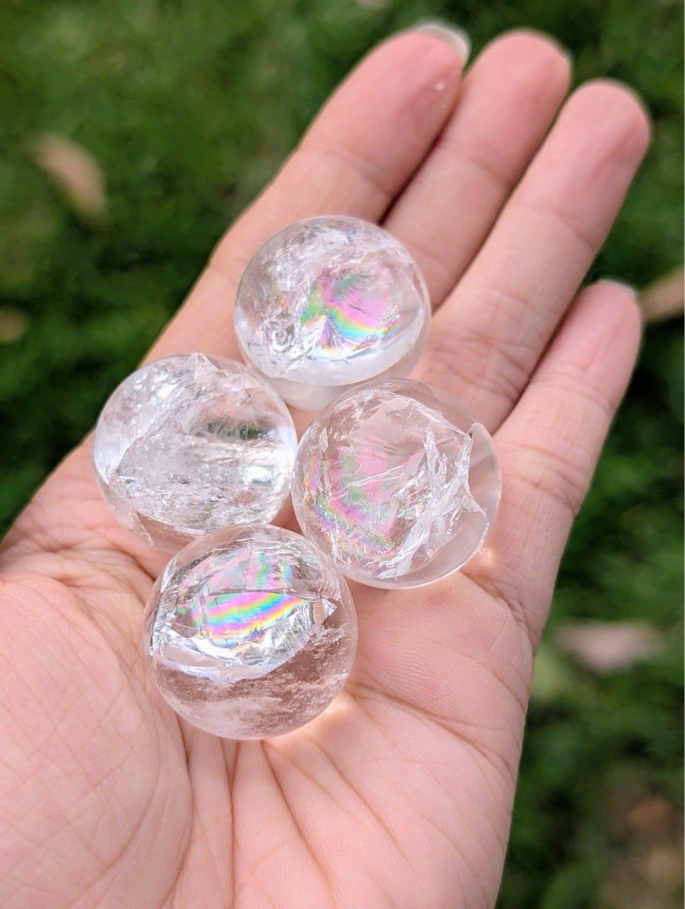  Viên ~2cm | Cầu Rainbow Clear Quartz Thạch Anh Trắng Cầu Vồng 