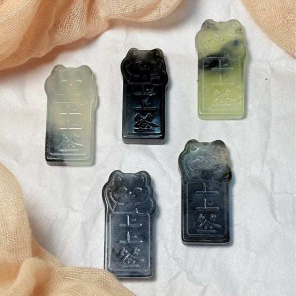  Mèo Maneki Neko - Quẻ Xăm Thượng Thượng Tiệm - Ngọc Tụ Nham x Ngọc Mực Dục x Pyrite 