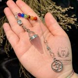  Con lắc cảm xạ đá thạch anh hồng Rose Quartz dây 7 luân xa charm Buddha, Om 