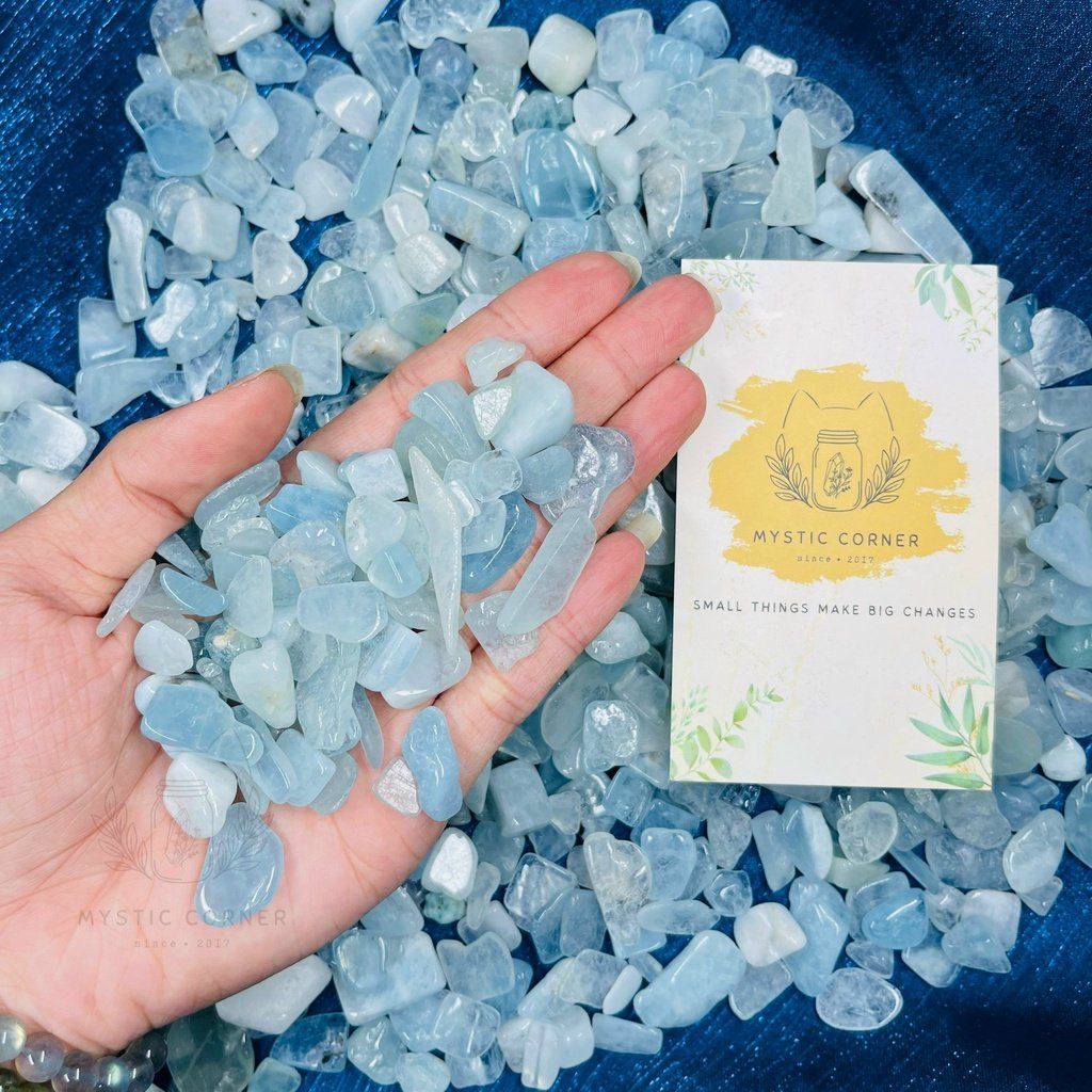  Vụn đá Aquamarine hỗ trợ học tập, luân xa 5, đá thanh tẩy, đá thạch anh, đá phong thuỷ 