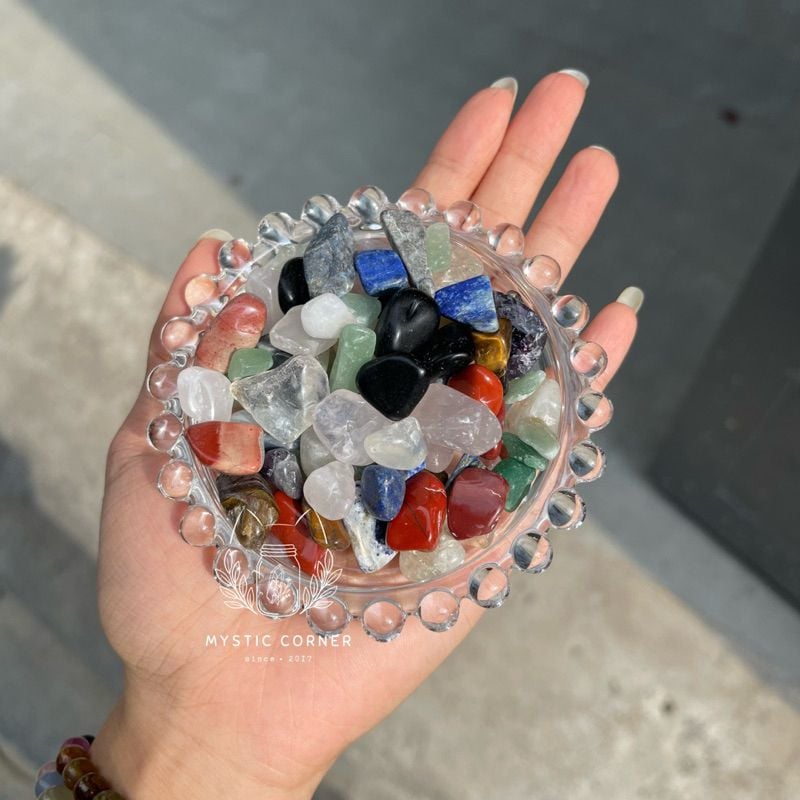  Túi đá thạch anh may mắn, đá thanh tẩy bài Tarot, đá phong thuỷ, quà tặng 